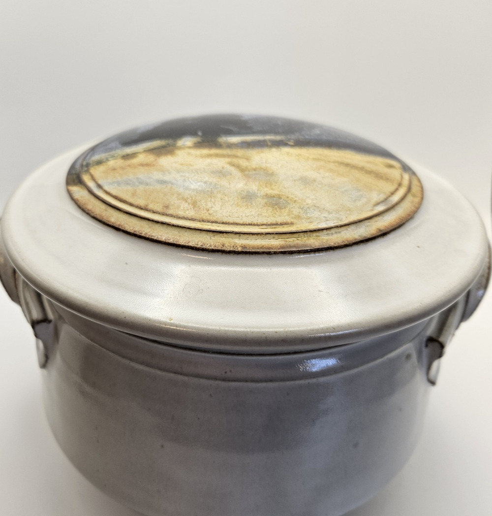 Stoneware Art Pottery Soup Casserole Crock Signed Rustic Nature Scene